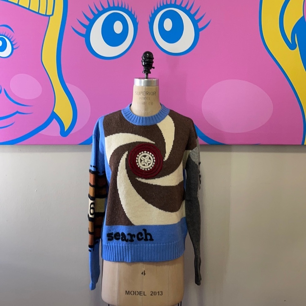 Moschino Cheap & Chic Blue Ivory Wool Yin Yang  Eye Sweater